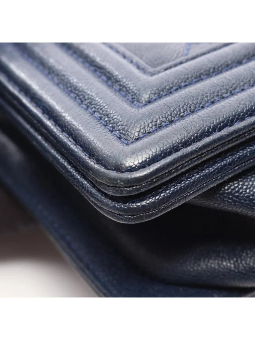 Chanel Shoulder Bag Boy Navy Caviar Leather Boy Chain